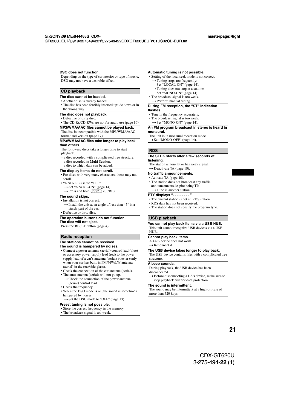 Sony CDXGT620U User Manual | Page 21 / 120