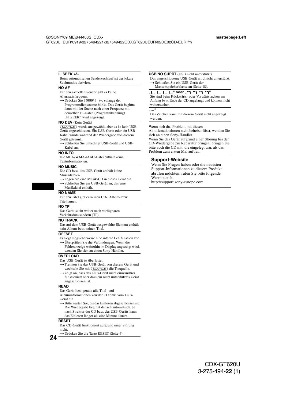 Ony (seite 24) | Sony CDXGT620U User Manual | Page 46 / 120