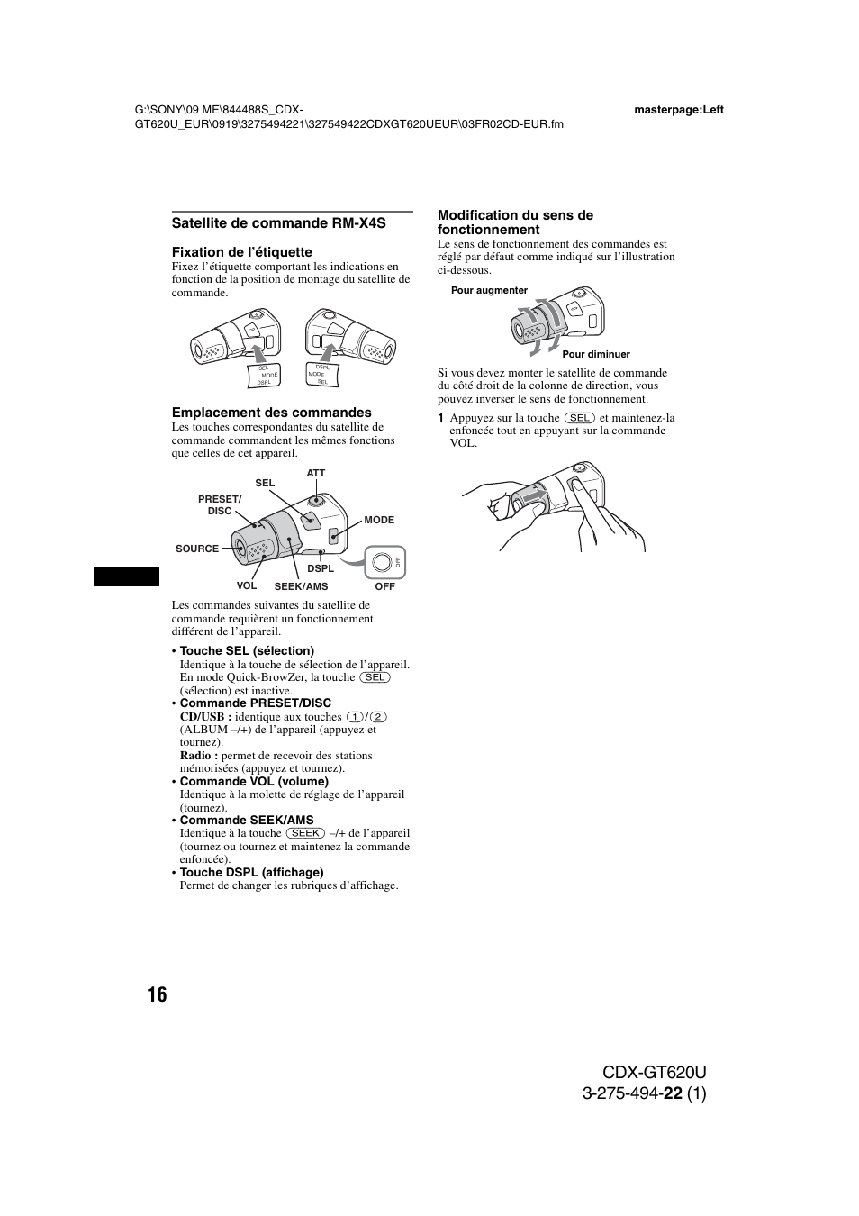 Satellite de commande rm-x4s | Sony CDXGT620U User Manual | Page 62 / 120