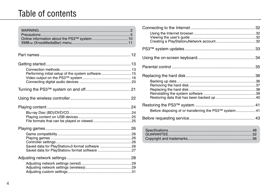 Sony Playstation 3 CECH-2003B User Manual | Page 4 / 60