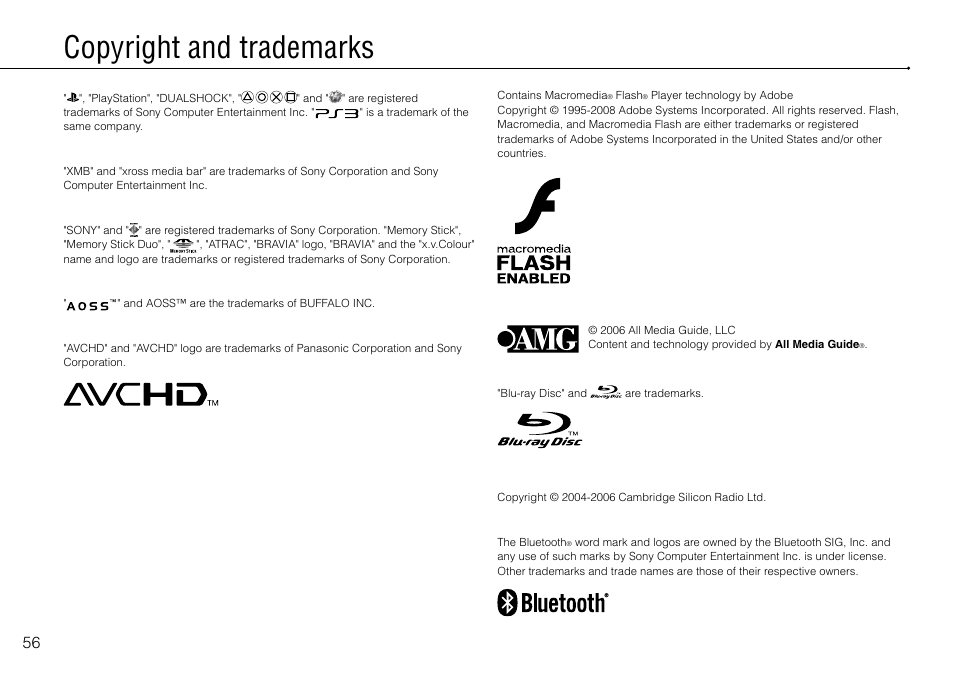 Copyright and trademarks | Sony Playstation 3 CECH-2003B User Manual | Page 56 / 60
