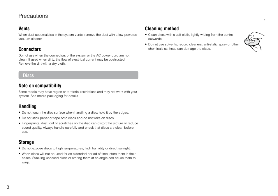 Precautions | Sony Playstation 3 CECH-2003B User Manual | Page 8 / 60