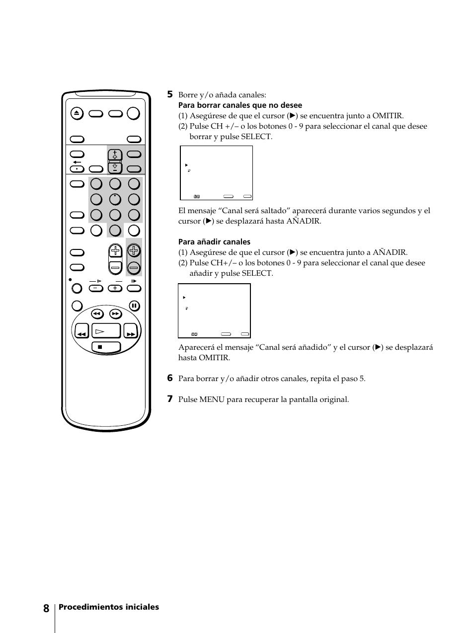 Procedimientos iniciales, Pulse menu para recuperar la pantalla original | Sony KV-13VM42 User Manual | Page 132 / 188