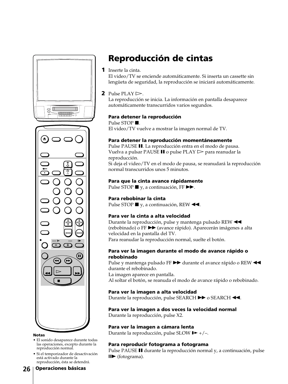 Reproducción de cintas, Operaciones básicas | Sony KV-13VM42 User Manual | Page 150 / 188