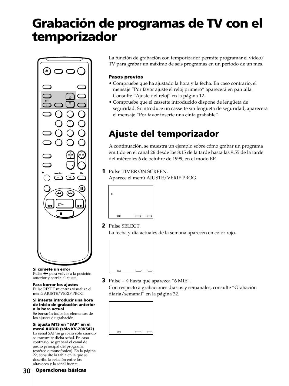 Grabación de programas de tv con el temporizador, Ajuste del temporizador | Sony KV-13VM42 User Manual | Page 154 / 188