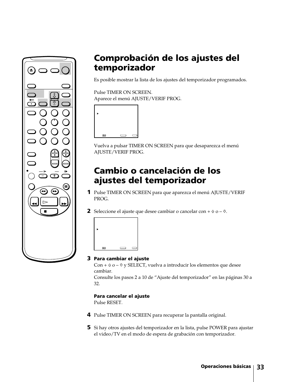 Comprobación de los ajustes del temporizador, Operaciones básicas | Sony KV-13VM42 User Manual | Page 157 / 188