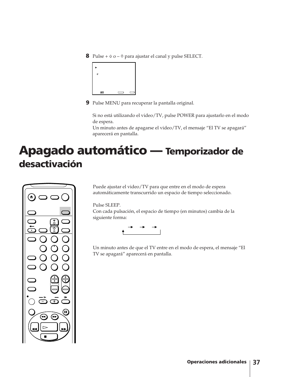 Apagado automático, Temporizador de desactivación, Operaciones adicionales | Sony KV-13VM42 User Manual | Page 161 / 188