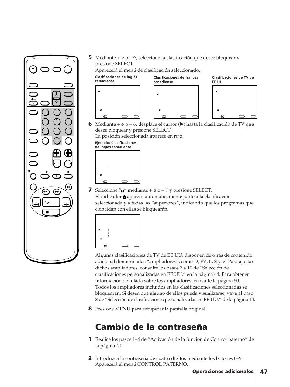 Cambio de la contraseña, Operaciones adicionales, Presione menu para recuperar la pantalla original | Sony KV-13VM42 User Manual | Page 171 / 188