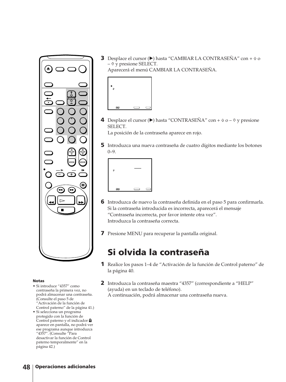 Si olvida la contraseña, Operaciones adicionales, Presione menu para recuperar la pantalla original | Sony KV-13VM42 User Manual | Page 172 / 188