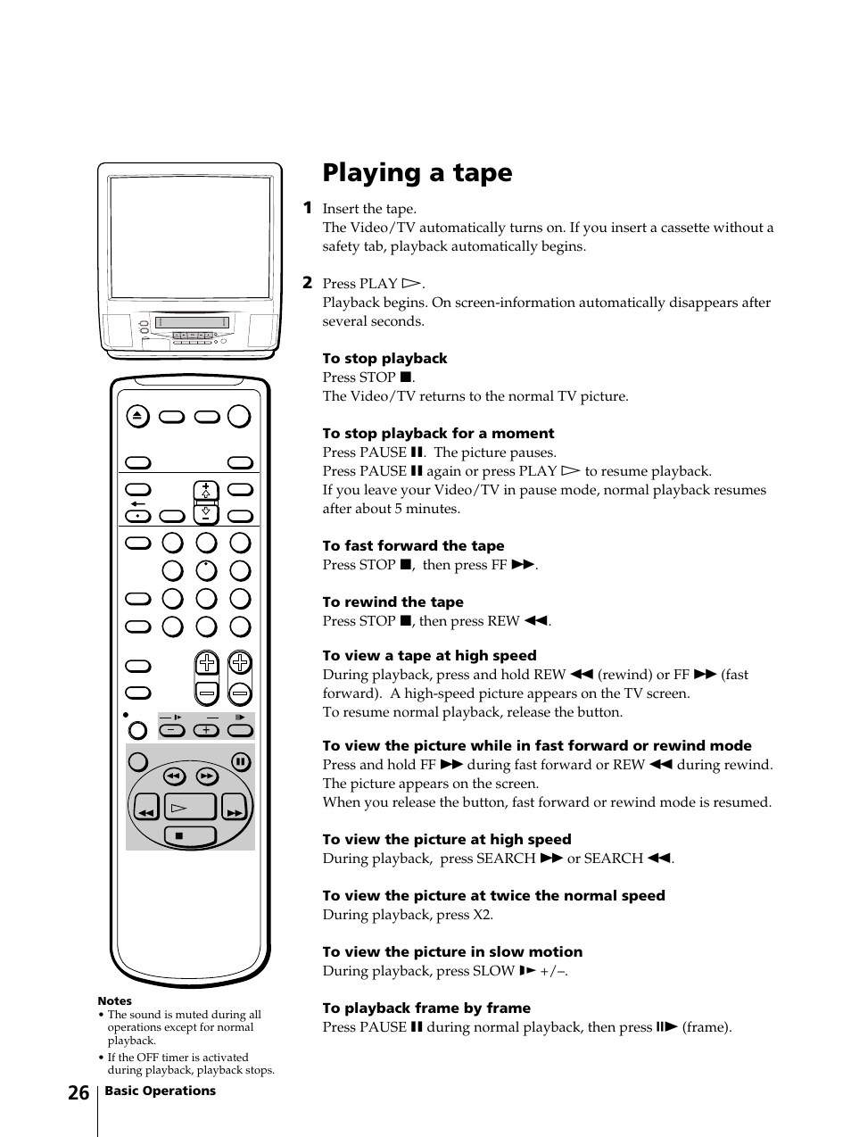 Playing a tape | Sony KV-13VM42 User Manual | Page 26 / 188