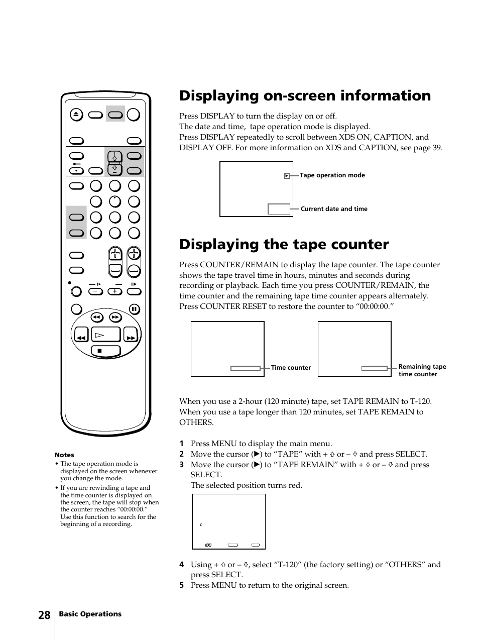 Displaying on-screen information, Displaying the tape counter | Sony KV-13VM42 User Manual | Page 28 / 188