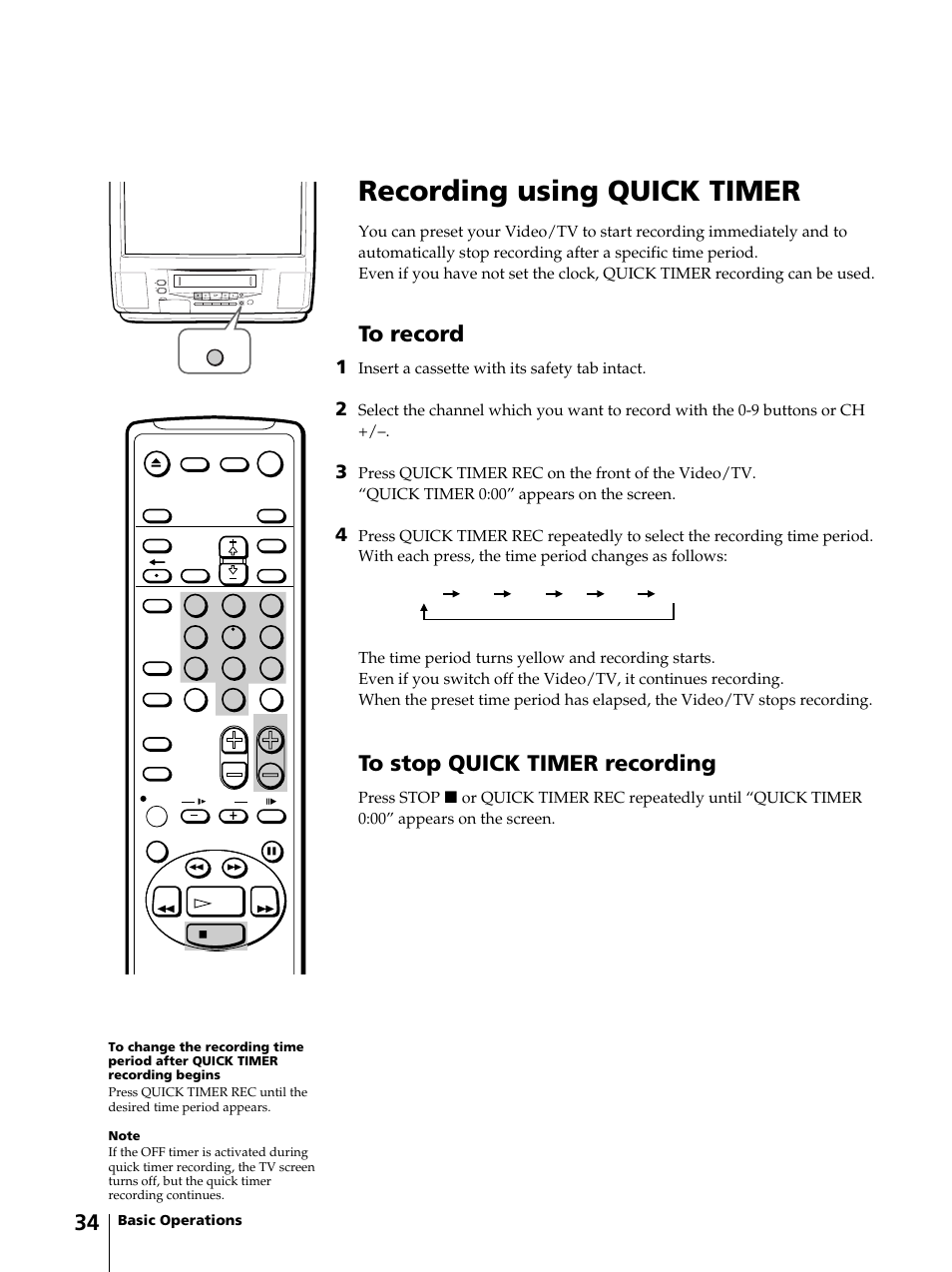 Recording using quick timer | Sony KV-13VM42 User Manual | Page 34 / 188