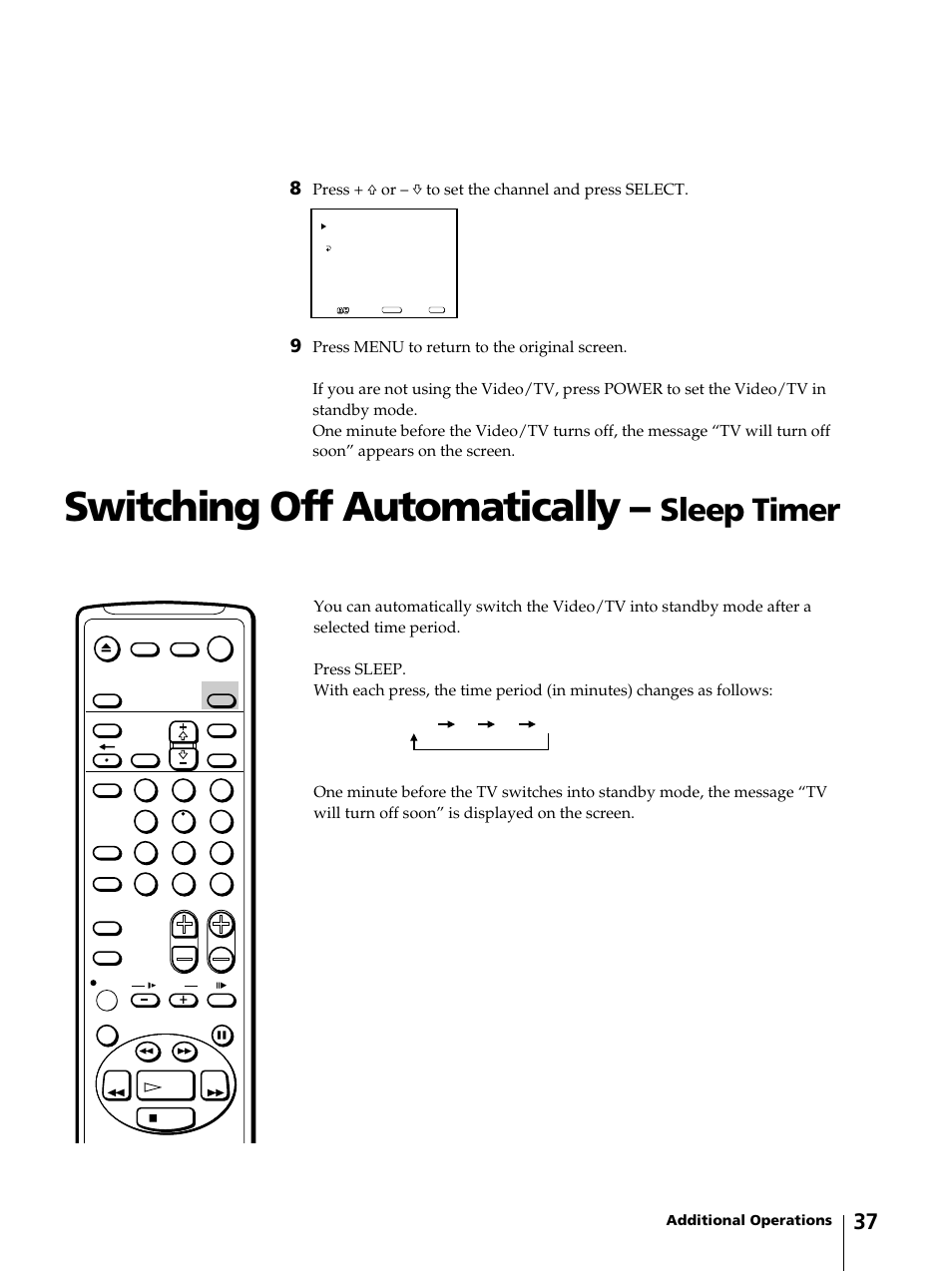 Switching off automatically, Sleep timer | Sony KV-13VM42 User Manual | Page 37 / 188