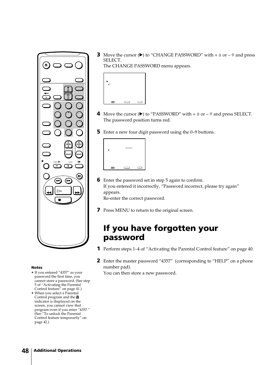 If you have forgotten your password, Press menu to return to the original screen | Sony KV-13VM42 User Manual | Page 48 / 188