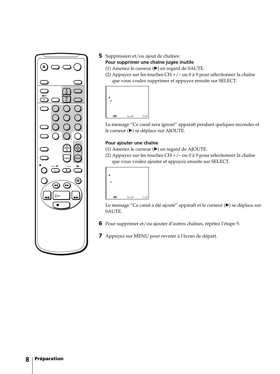 Préparation, Appuyez sur menu pour revenir à l’écran de départ | Sony KV-13VM42 User Manual | Page 70 / 188