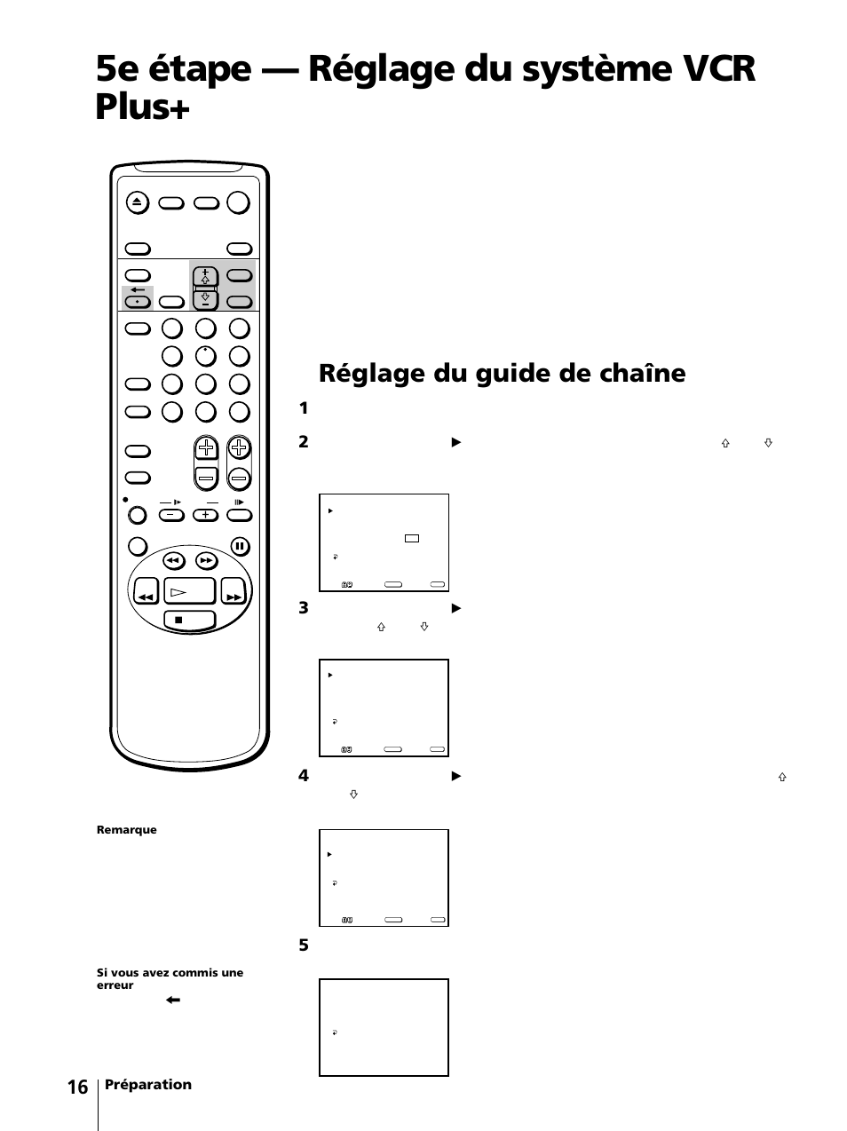 5e étape — réglage du système vcr plus, Réglage du guide de chaîne, Préparation la fonction du système vcr plus | Appuyez sur menu pour afficher le menu principal | Sony KV-13VM42 User Manual | Page 78 / 188