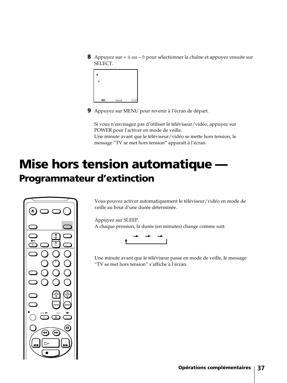 Mise hors tension automatique, Programmateur d’extinction, Opérations complémentaires | Sony KV-13VM42 User Manual | Page 99 / 188