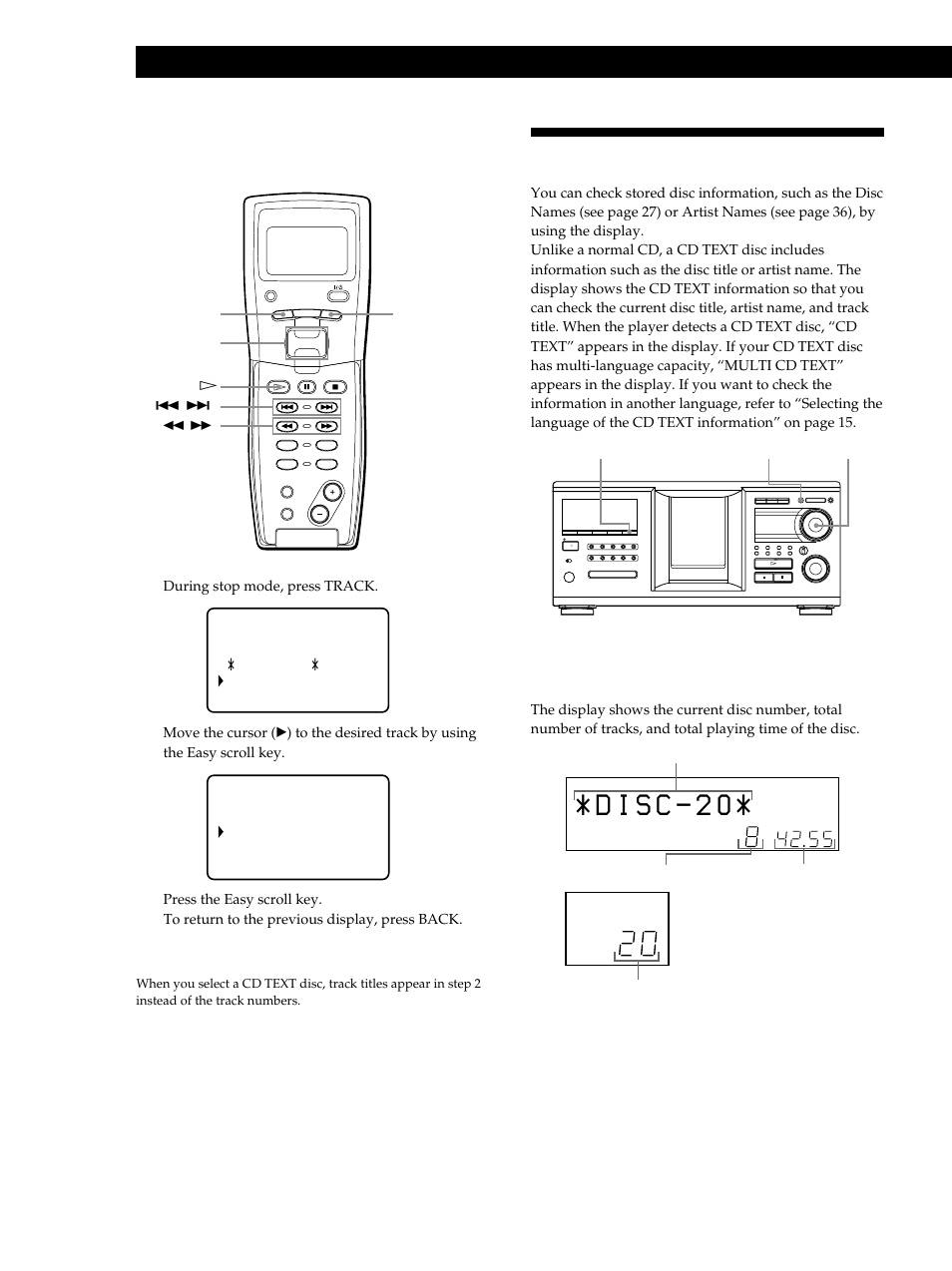 Using the display, Playing cds, Display information of the normal discs | Sony CDP-M555ES User Manual | Page 14 / 48
