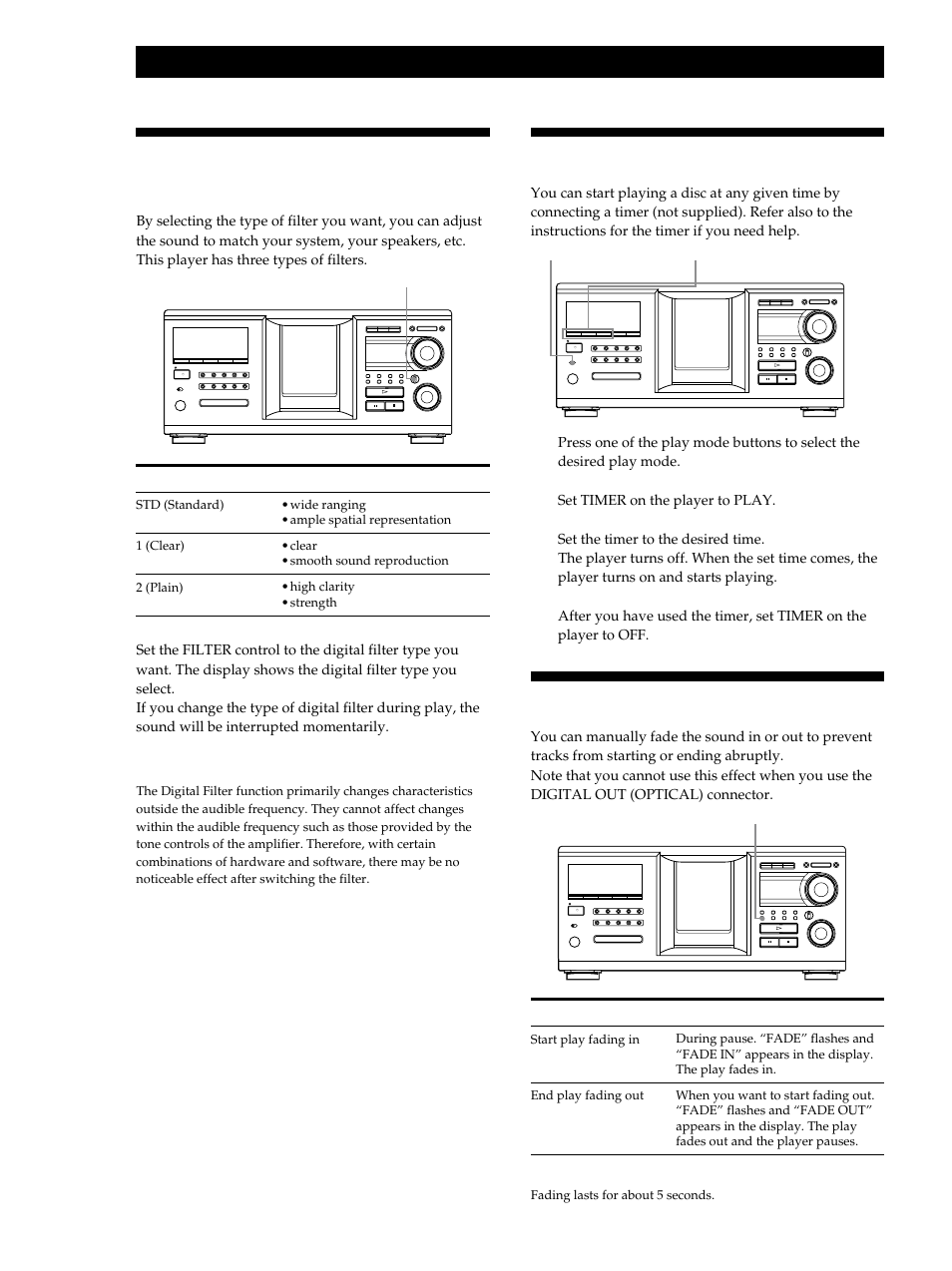 Fading in or out, Using the timer, Playing cds | Sony CDP-M555ES User Manual | Page 26 / 48