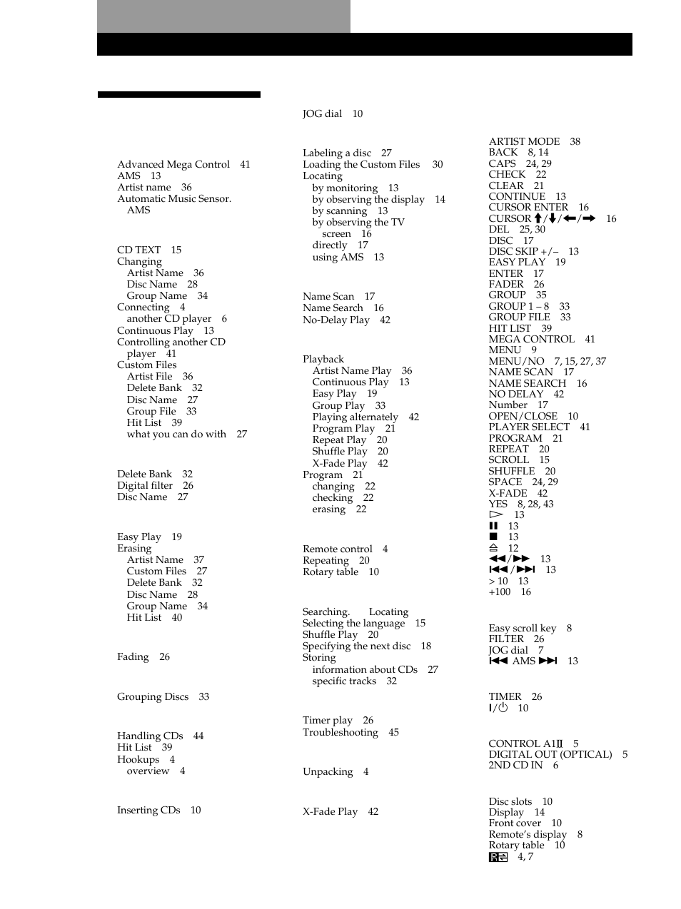 Index | Sony CDP-M555ES User Manual | Page 46 / 48