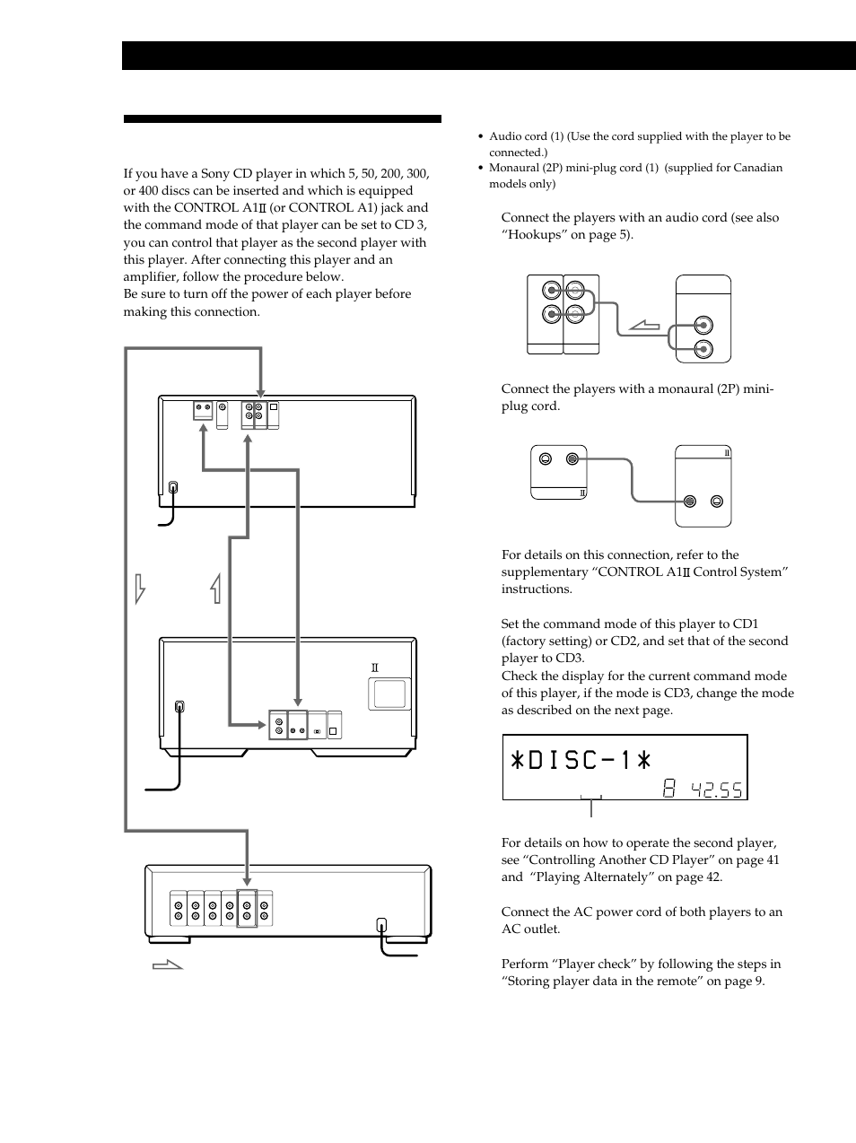 Connecting another cd player, Getting started | Sony CDP-M555ES User Manual | Page 6 / 48