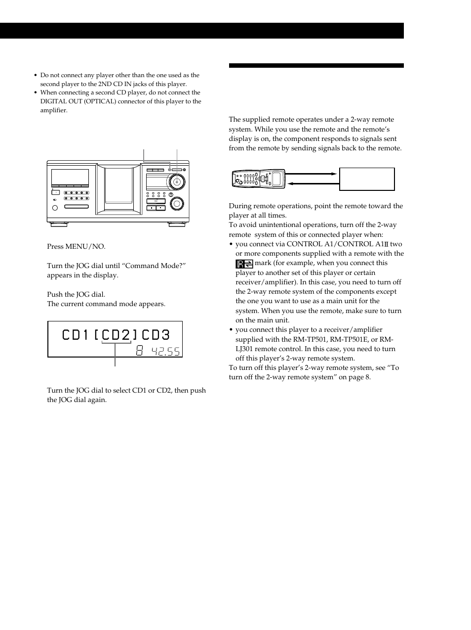 C d 1 [ c d ] c 2 d 3, Setting up the remote, Getting started | Changing the command mode of the player 1, Understanding the 2-way remote system | Sony CDP-M555ES User Manual | Page 7 / 48