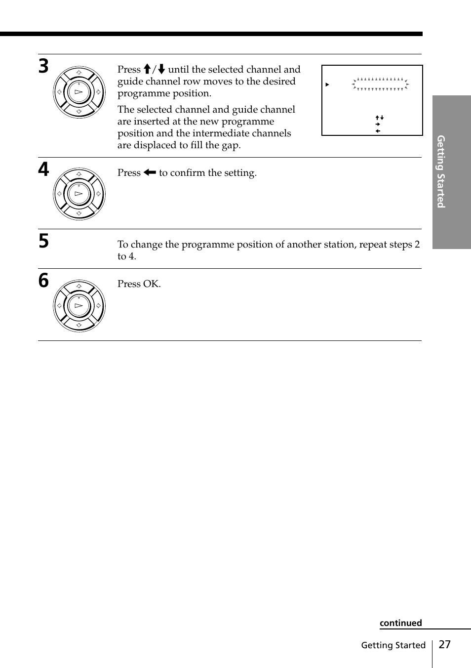 Getting started, Press < to confirm the setting, Press ok | Sony SLV-EZ77AS User Manual | Page 27 / 75