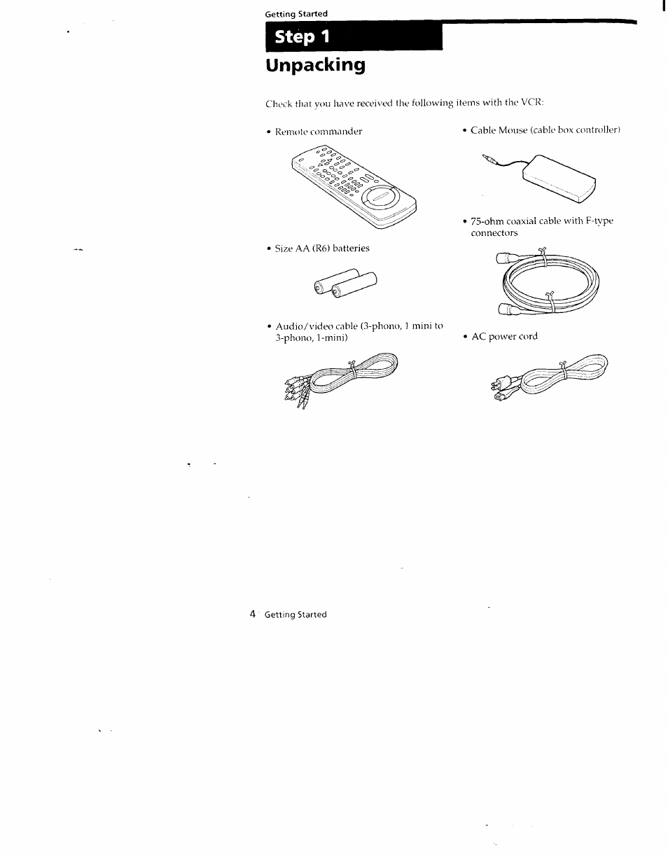 Step 1, Unpacking, Step 1 unpacking | Sony SLV-790HF User Manual | Page 4 / 81