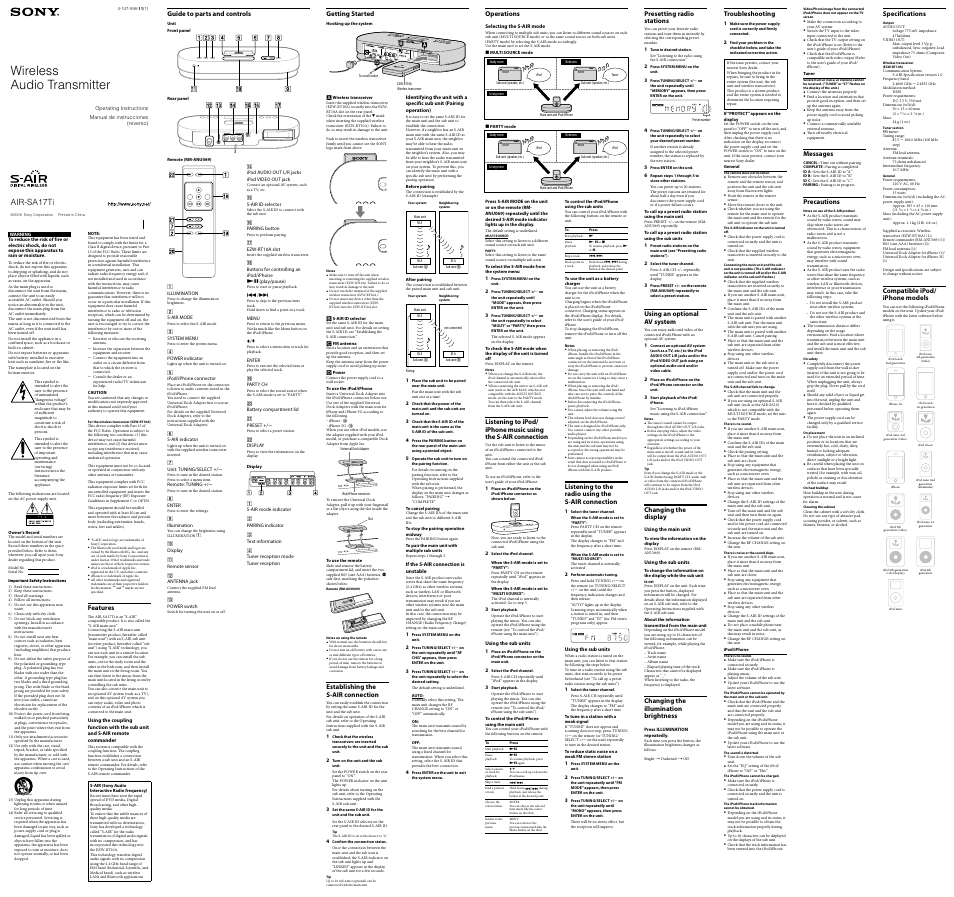 Sony AIR-SA17TI User Manual | 2 pages
