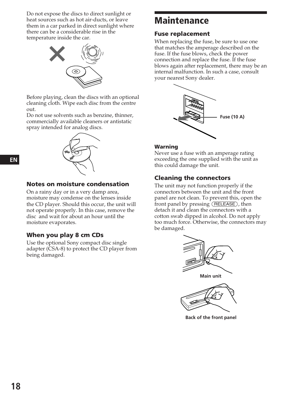 Maintenance | Sony CDX-4180R User Manual | Page 18 / 88