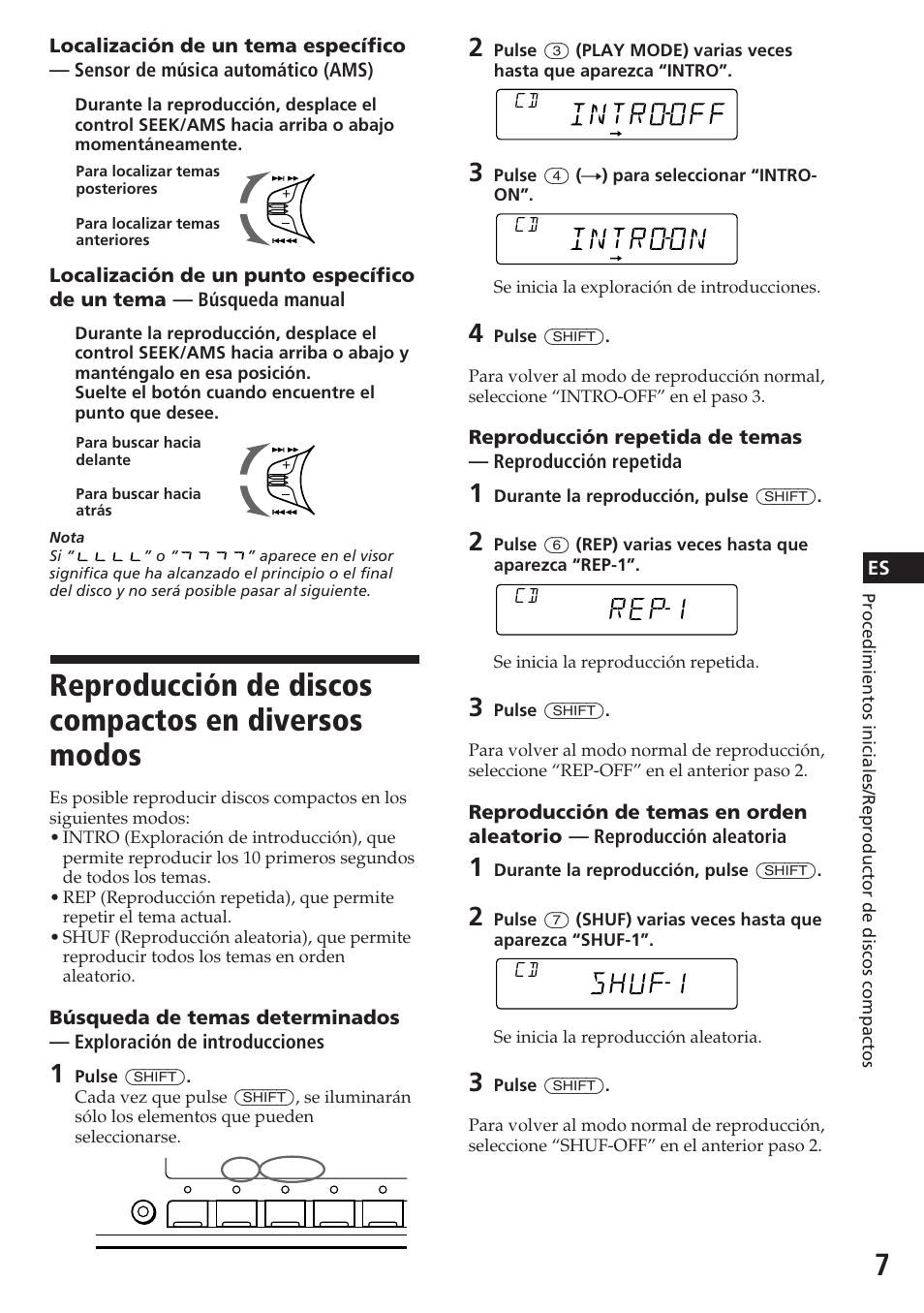 Reproducción de discos compactos en diversos modos, Rep1 | Sony CDX-4180R User Manual | Page 29 / 88