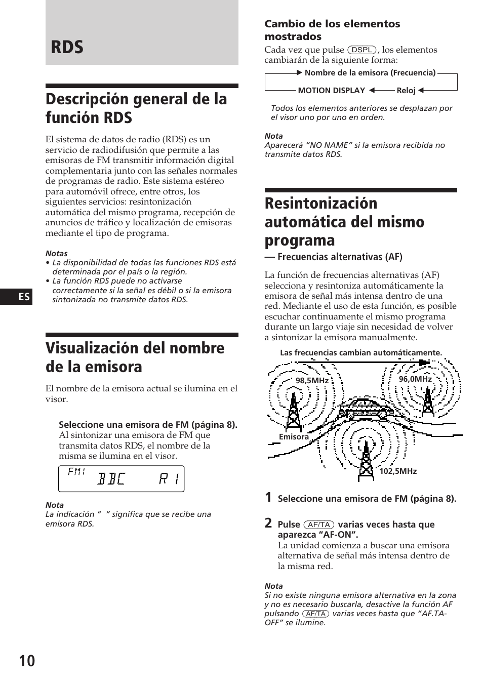 Descripción general de la función rds, Visualización del nombre de la emisora, Resintonización automática del mismo programa | Sony CDX-4180R User Manual | Page 32 / 88