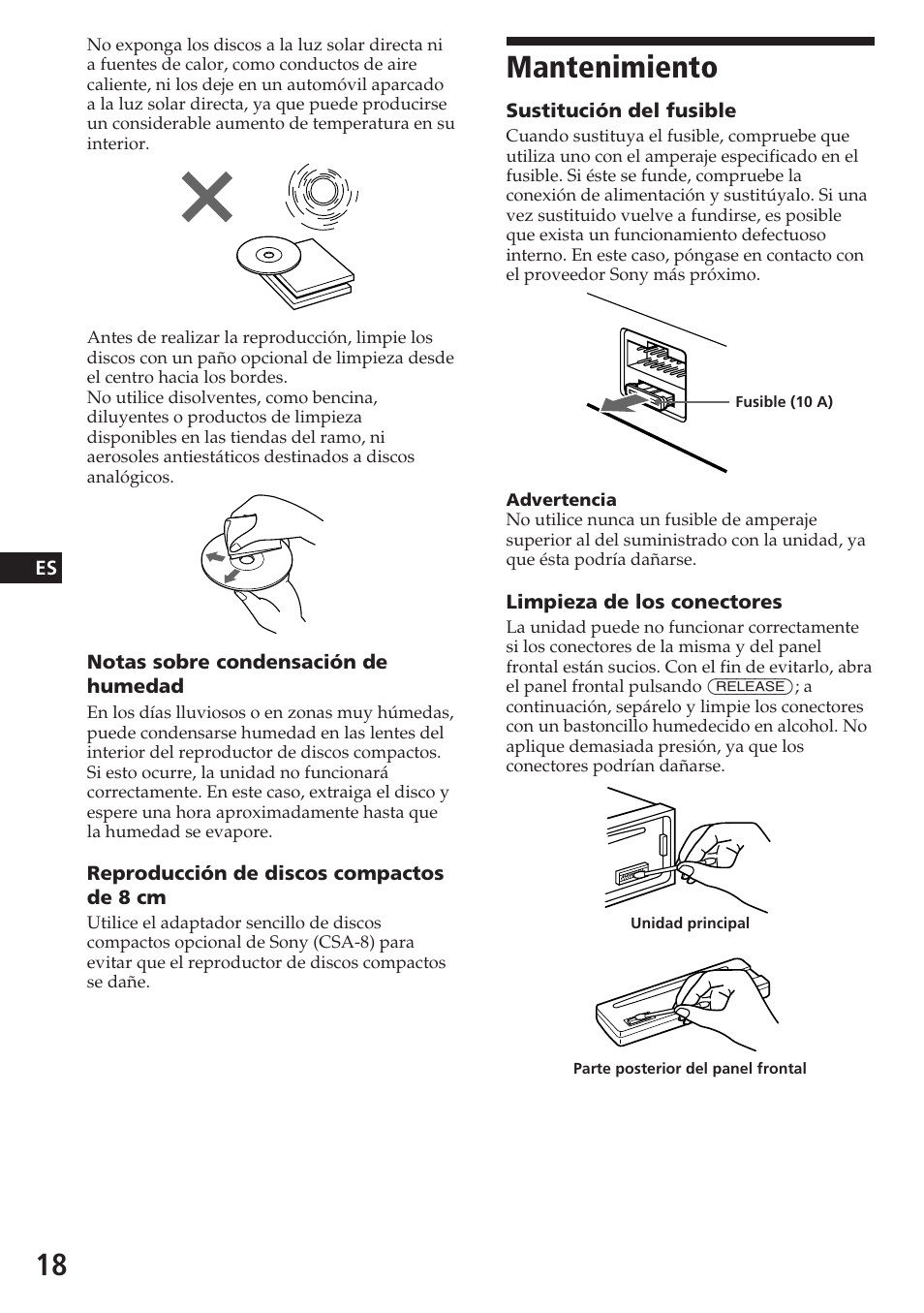 Mantenimiento | Sony CDX-4180R User Manual | Page 40 / 88