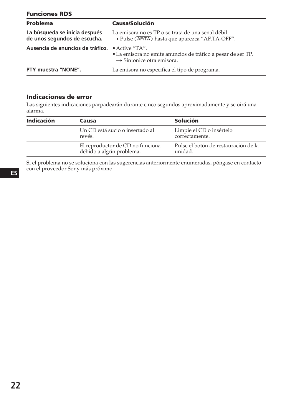 Error reset | Sony CDX-4180R User Manual | Page 44 / 88