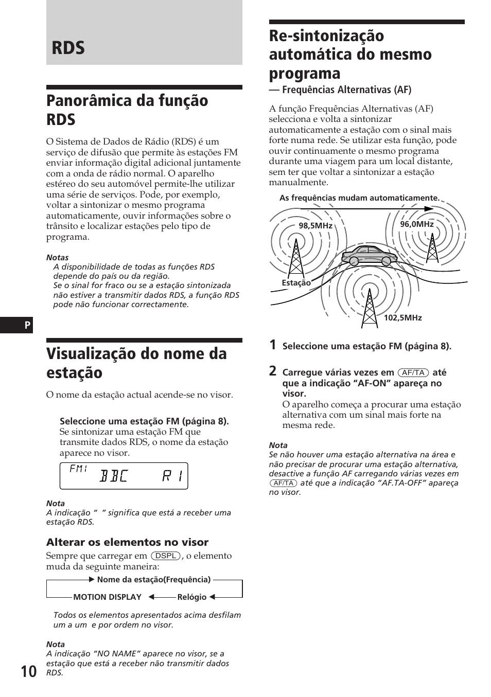 Re-sintonização automática do mesmo programa, Panorâmica da função rds, Visualização do nome da estação | Sony CDX-4180R User Manual | Page 54 / 88