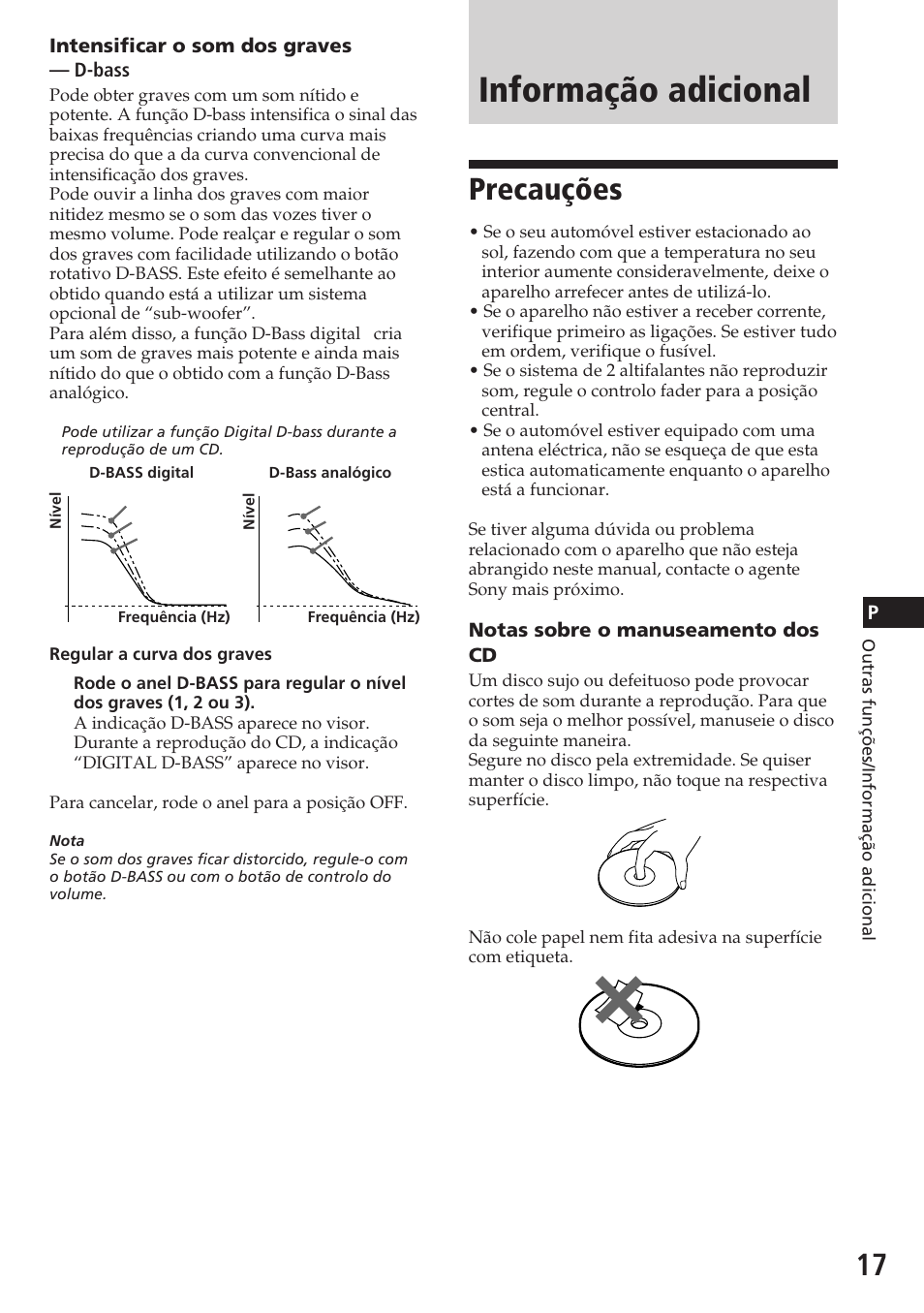 Informação adicional, Precauções | Sony CDX-4180R User Manual | Page 61 / 88