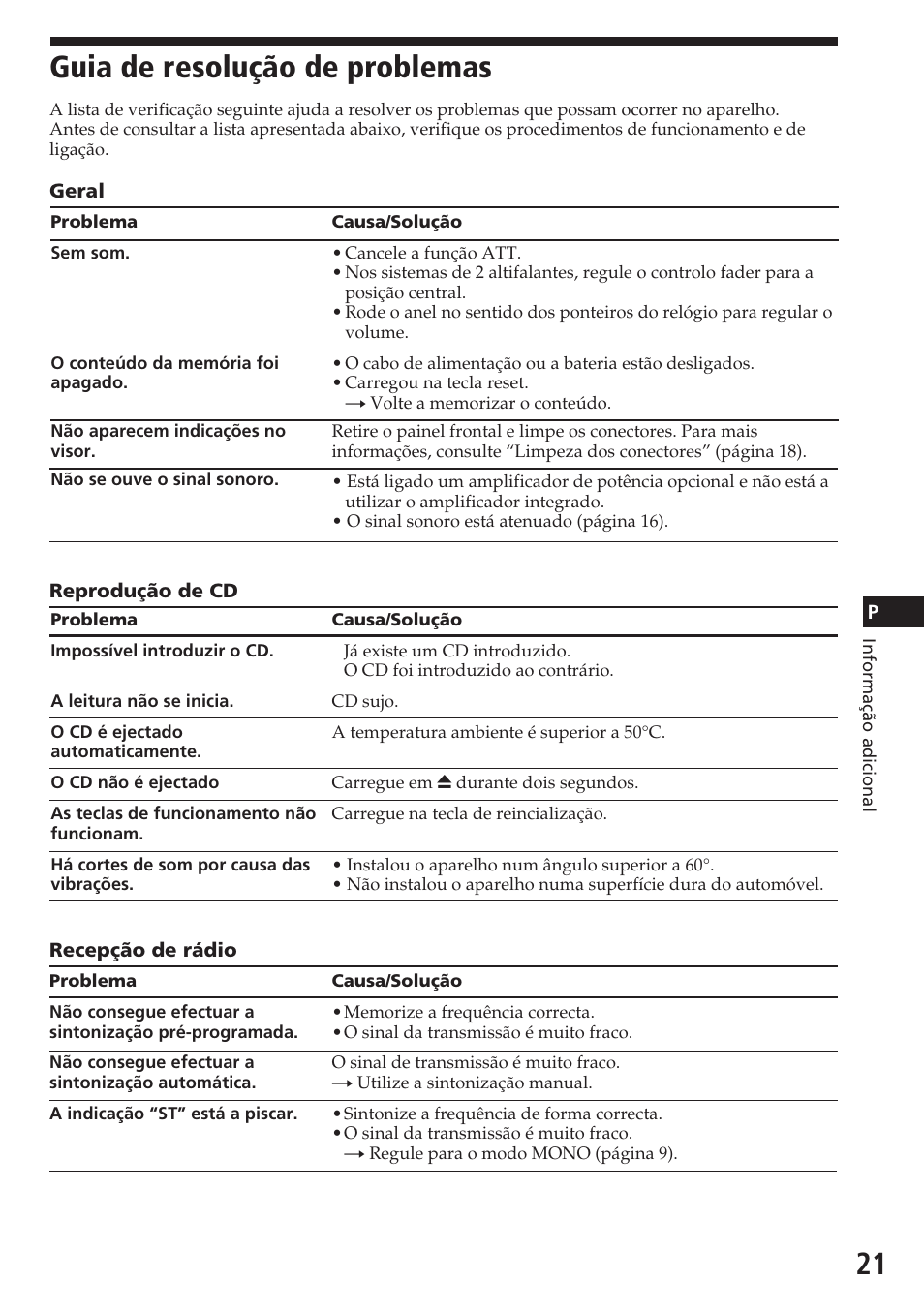 Guia de resolução de problemas | Sony CDX-4180R User Manual | Page 65 / 88