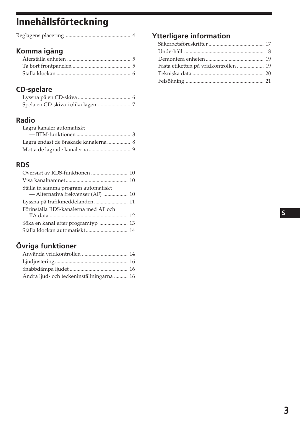 Innehållsförteckning | Sony CDX-4180R User Manual | Page 69 / 88