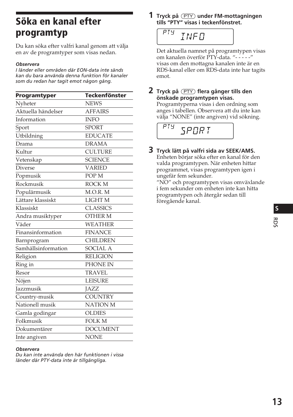 Söka en kanal efter programtyp, Port info | Sony CDX-4180R User Manual | Page 79 / 88