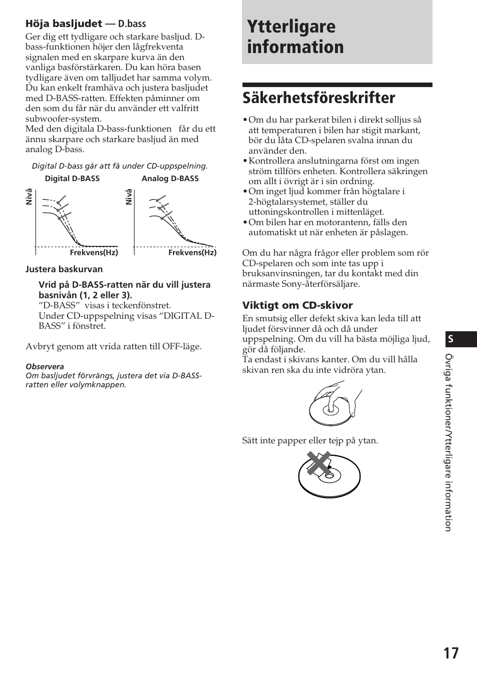 Ytterligare information, Säkerhetsföreskrifter | Sony CDX-4180R User Manual | Page 83 / 88