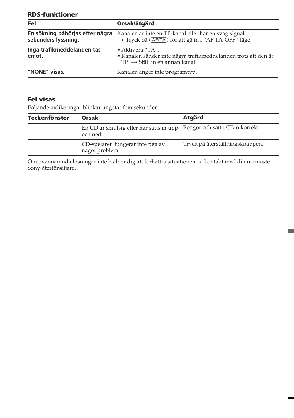 Error reset | Sony CDX-4180R User Manual | Page 88 / 88