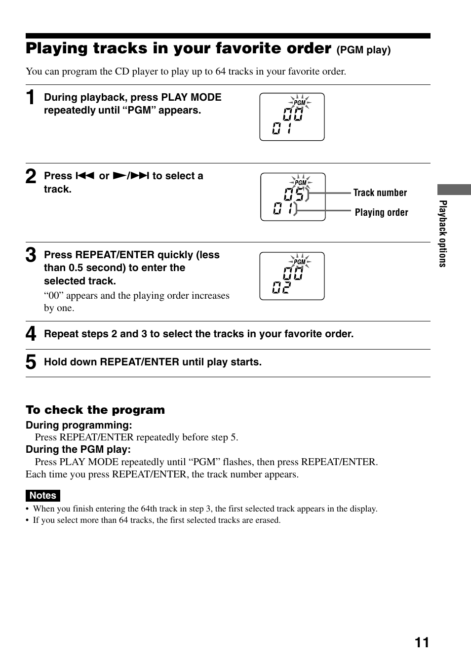 Playing tracks in your favorite order (pgm play), Playing tracks in your favorite order, Pgm play) | Sony D-EJ753 User Manual | Page 11 / 24