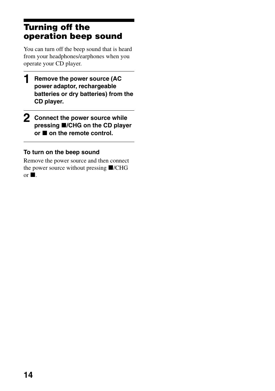 Turning off the operation beep sound | Sony D-EJ753 User Manual | Page 14 / 24