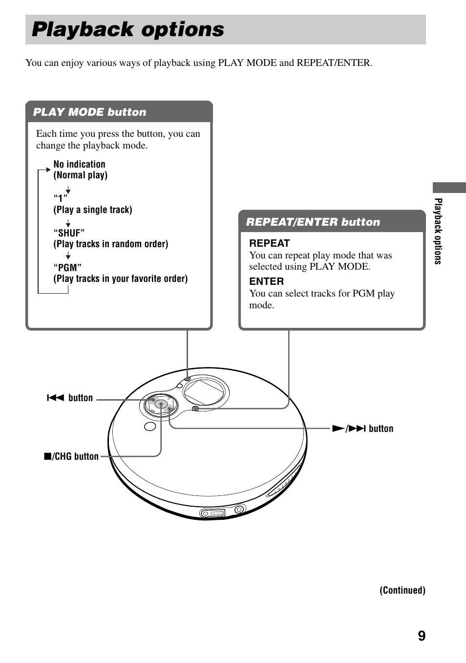 Playback options | Sony D-EJ753 User Manual | Page 9 / 24