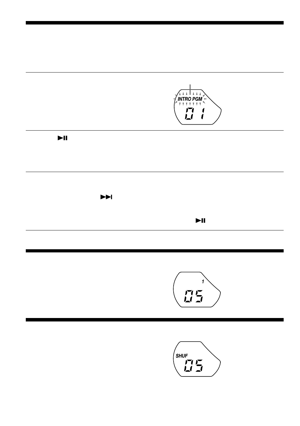 Playing a single track (single play), Playing tracks in random order (shuffle play), Selecting tracks by listening to songs’ intro | Playing a single track, Playing tracks in random order | Sony CD Walkman D-EG3 User Manual | Page 10 / 24