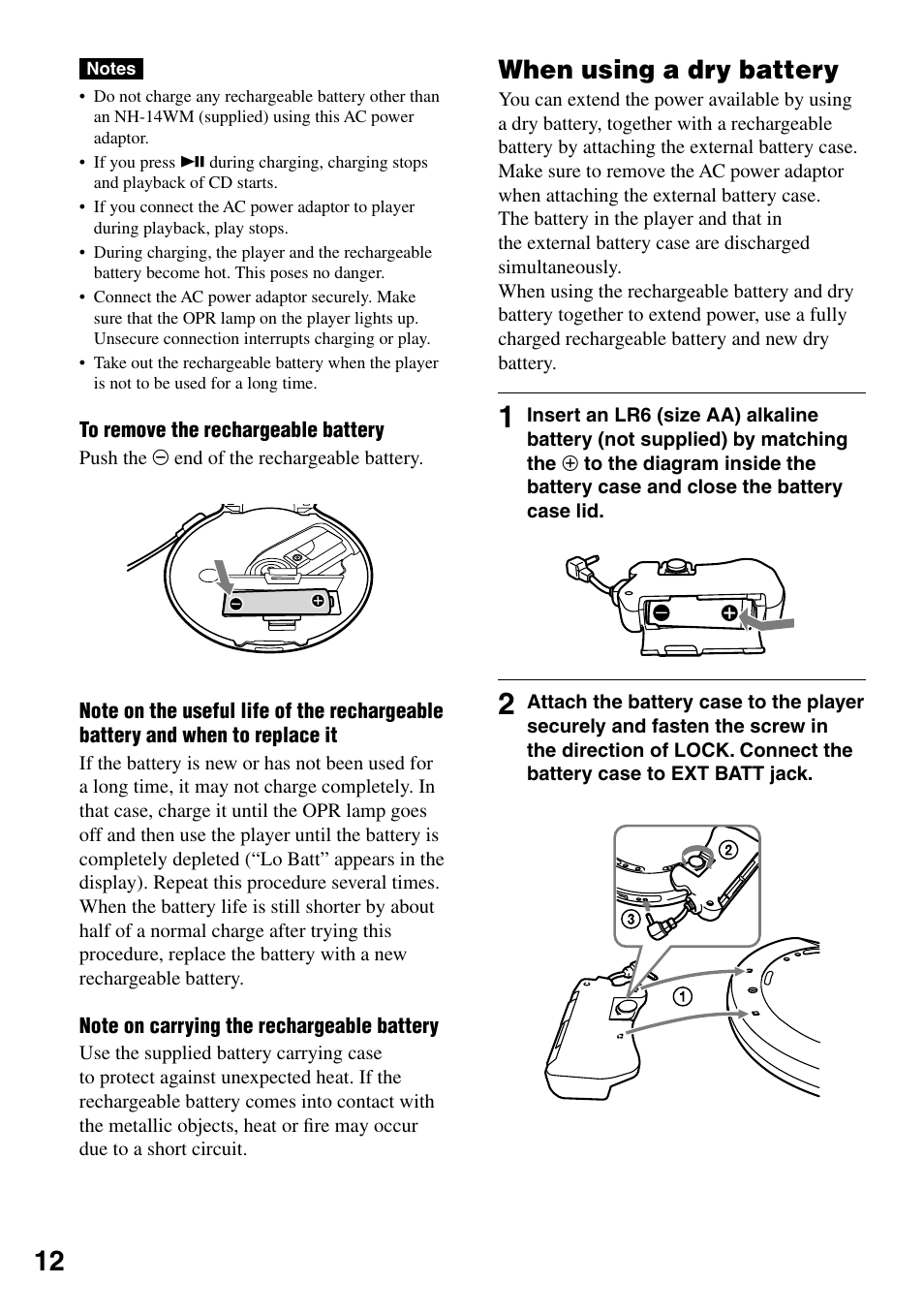 When using a dry battery | Sony NE720LS User Manual | Page 12 / 39
