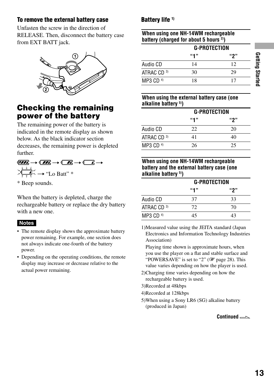 Checking the remaining power of the battery, Checking the remaining power of the, Battery | Sony NE720LS User Manual | Page 13 / 39