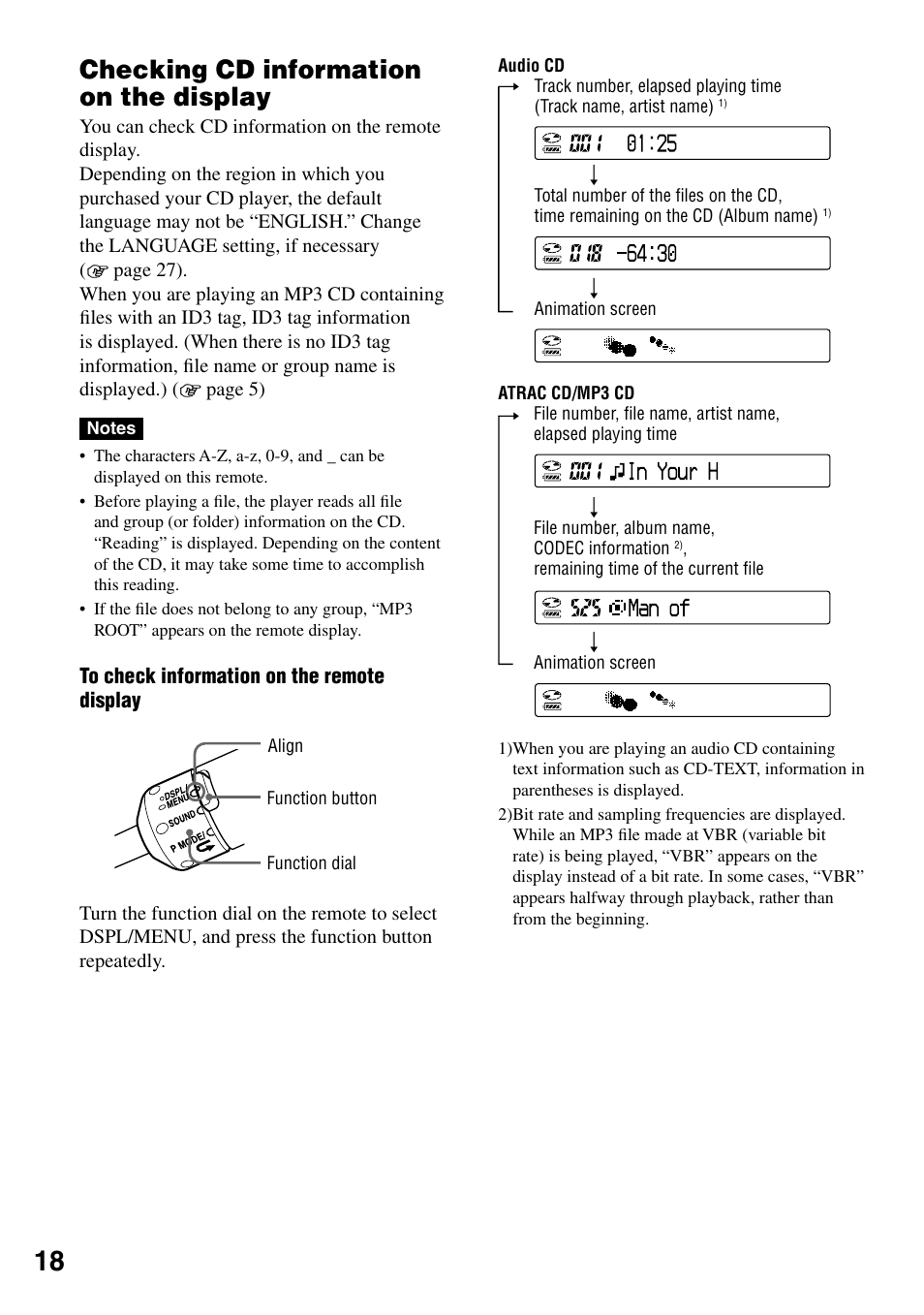 Checking cd information on the display, Checking cd information on the display .18 | Sony NE720LS User Manual | Page 18 / 39