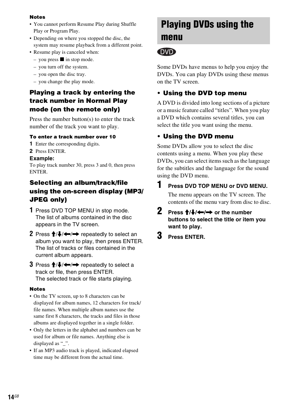 Playing dvds using the menu | Sony CMT-DV2D User Manual | Page 14 / 56