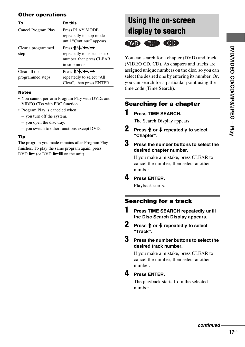 Using the on-screen display to search, Using the on-screen display to, Search | Sony CMT-DV2D User Manual | Page 17 / 56